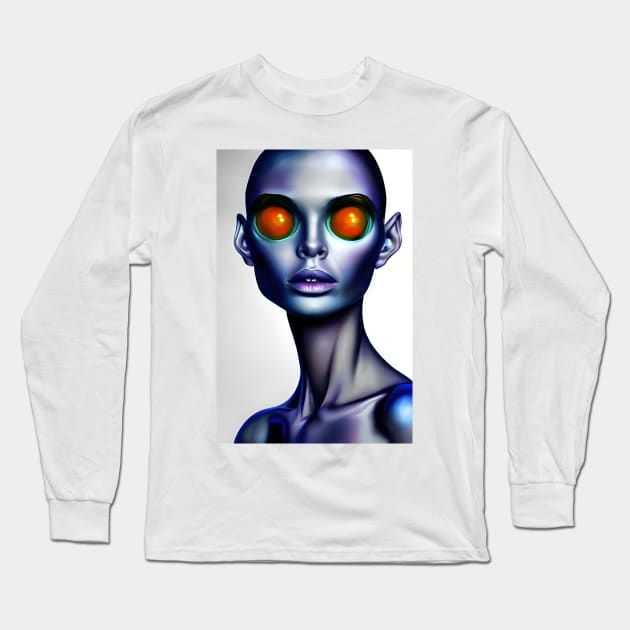 Strange Alien Woman Portrait Face AI Art Long Sleeve T-Shirt by Christine aka stine1